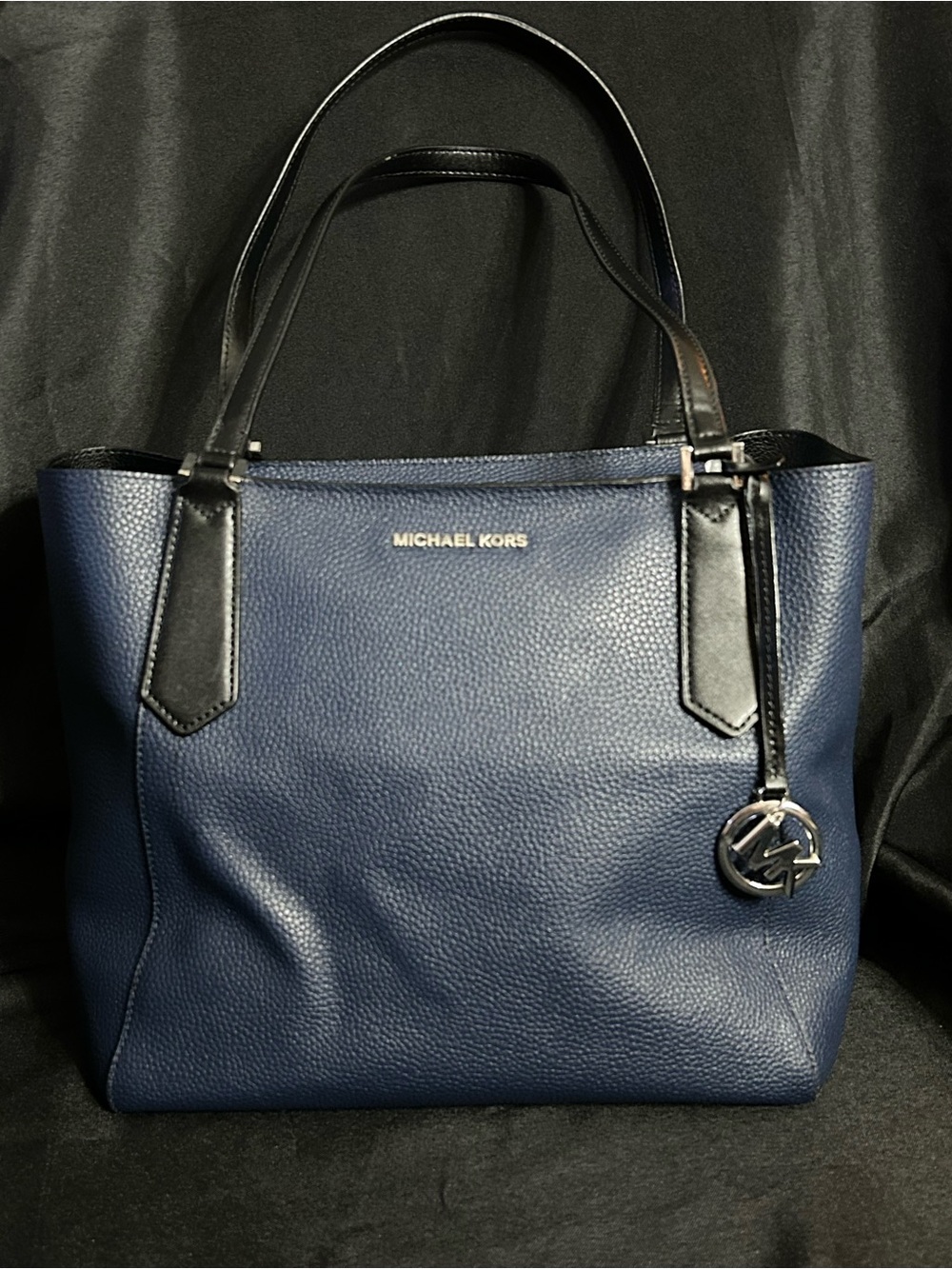Michael Kors Navy and Black Pebbled Leather Tote